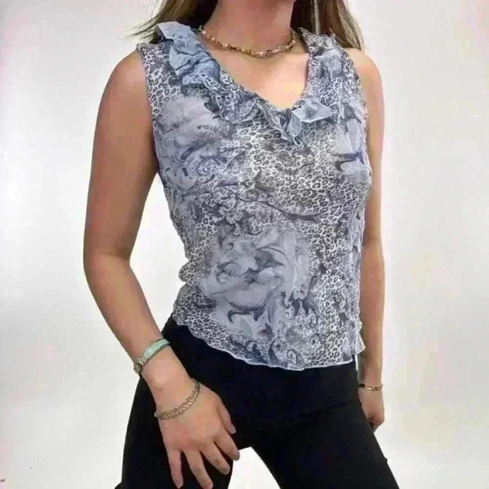 90s vintage floral Silk Ruffle Top